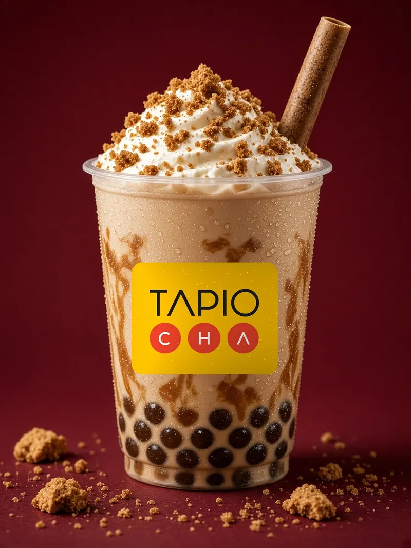 Brown Sugar Biscoff bubble tea in a Tapiocha cup