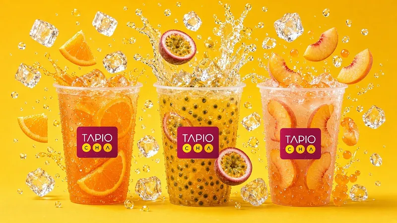Orange, passionfruit and peach fruit teas with a fruit splash